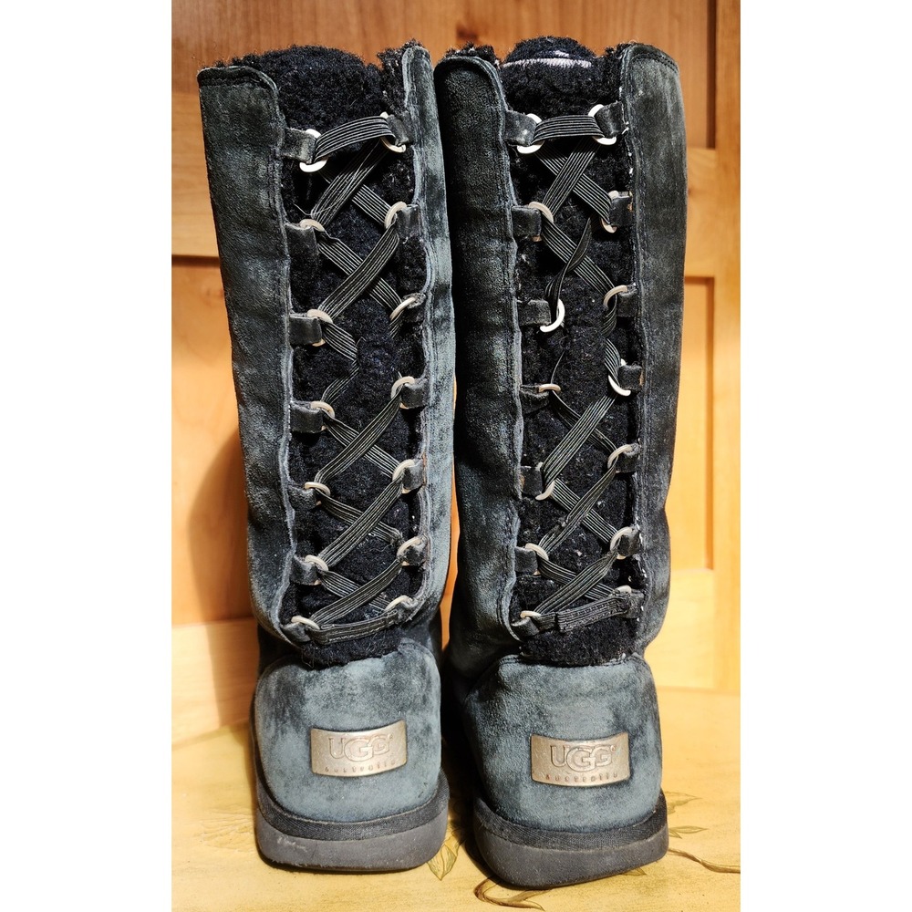 UGG Australia Roseberry US 8 Black Suede Tall Boots Shearling Lined Winter Cozy